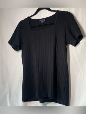 Vtg Lands’ End 100% Cotton Square Neck Short Sleeve Classic Black T Shirt Sz S